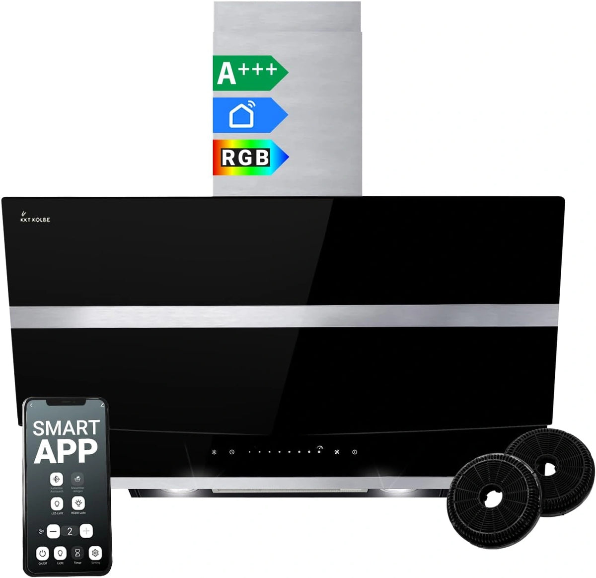 KKT, Hotte aspirante, HERMES8005SM, Wi-Fi, commande tactile, fonctionnement automatique, Noir/Argenté