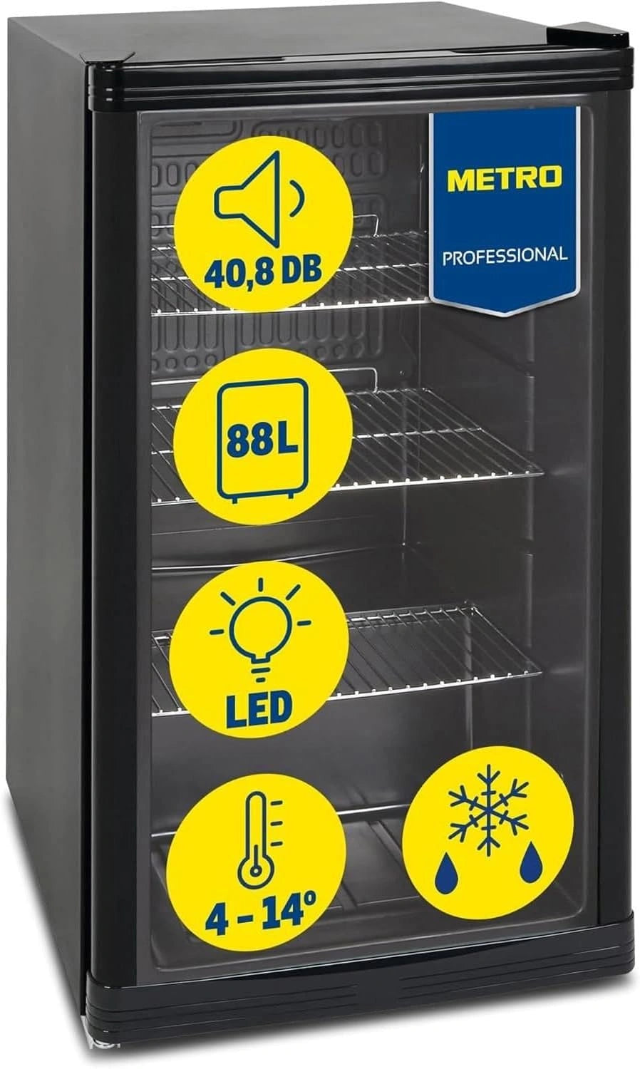METRO Professional, Réfrigérateur à boissons, GPC1088, 88 L, 43 × 49 × 83 cm, froid statique, Noir