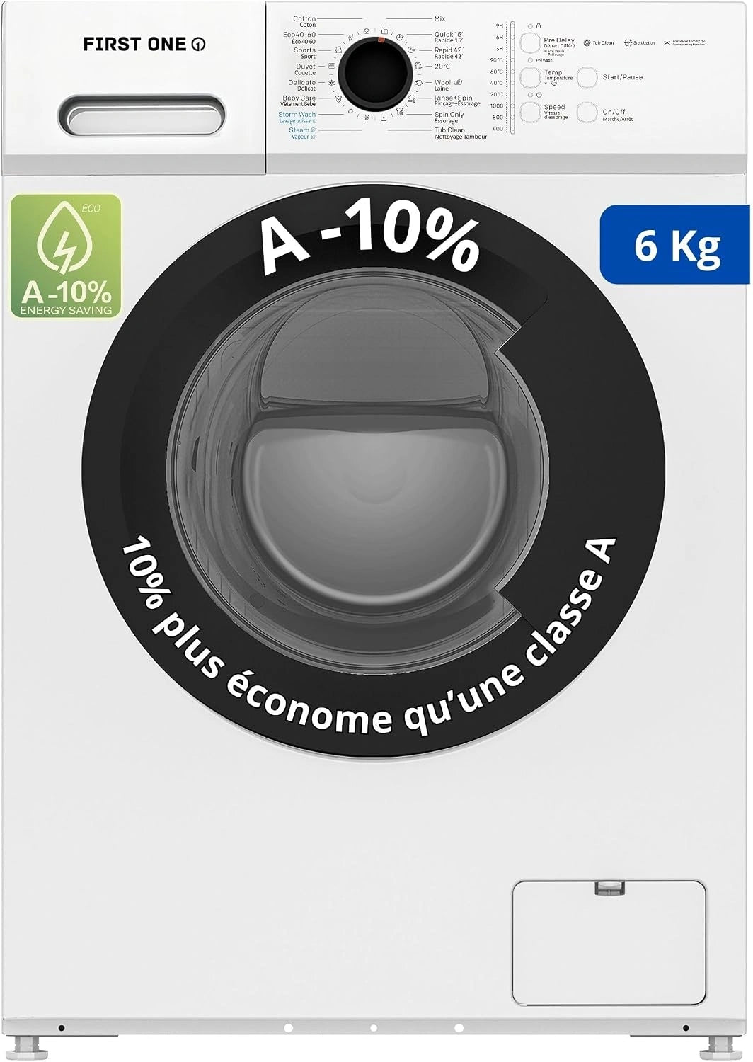 First, Lave-linge, FLL61000WH, Blanc