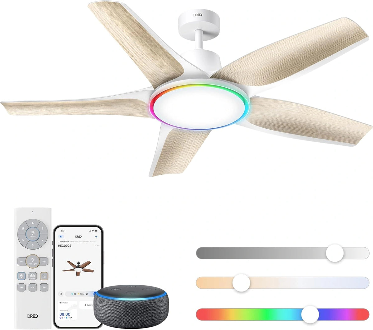 DREO, Ventilateur, connecté, fonctionnement silencieux, Blanc