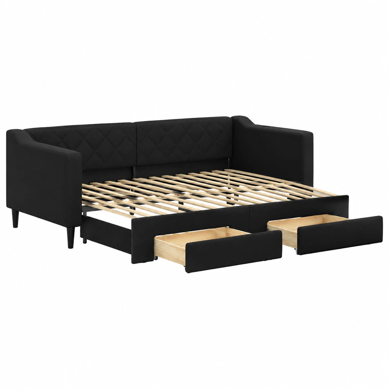 Canapé convertible, en tissu, avec rangement, avec tiroirs, coloris noir, 80 x 200 cm, pour le salon ou la chambre d’amis