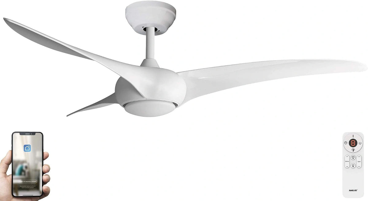 Fanelite, Appareil électrique, 38W, 20W, Wi-Fi, avec télécommande, fonctionnement silencieux, Blanc