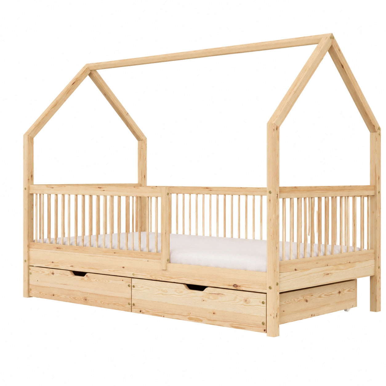 Lit cabane, réglable, avec rangement, avec tiroirs, 190 x 90 cm, coloris naturel, pour la chambre d’enfant