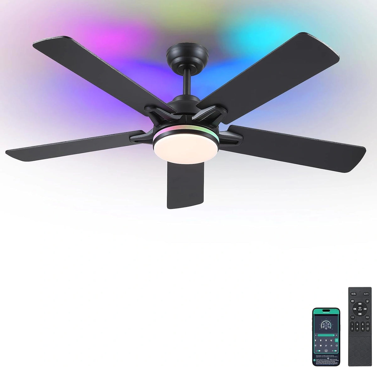 Kviflon, Ventilateur, avec télécommande, fonctionnement silencieux, Noir