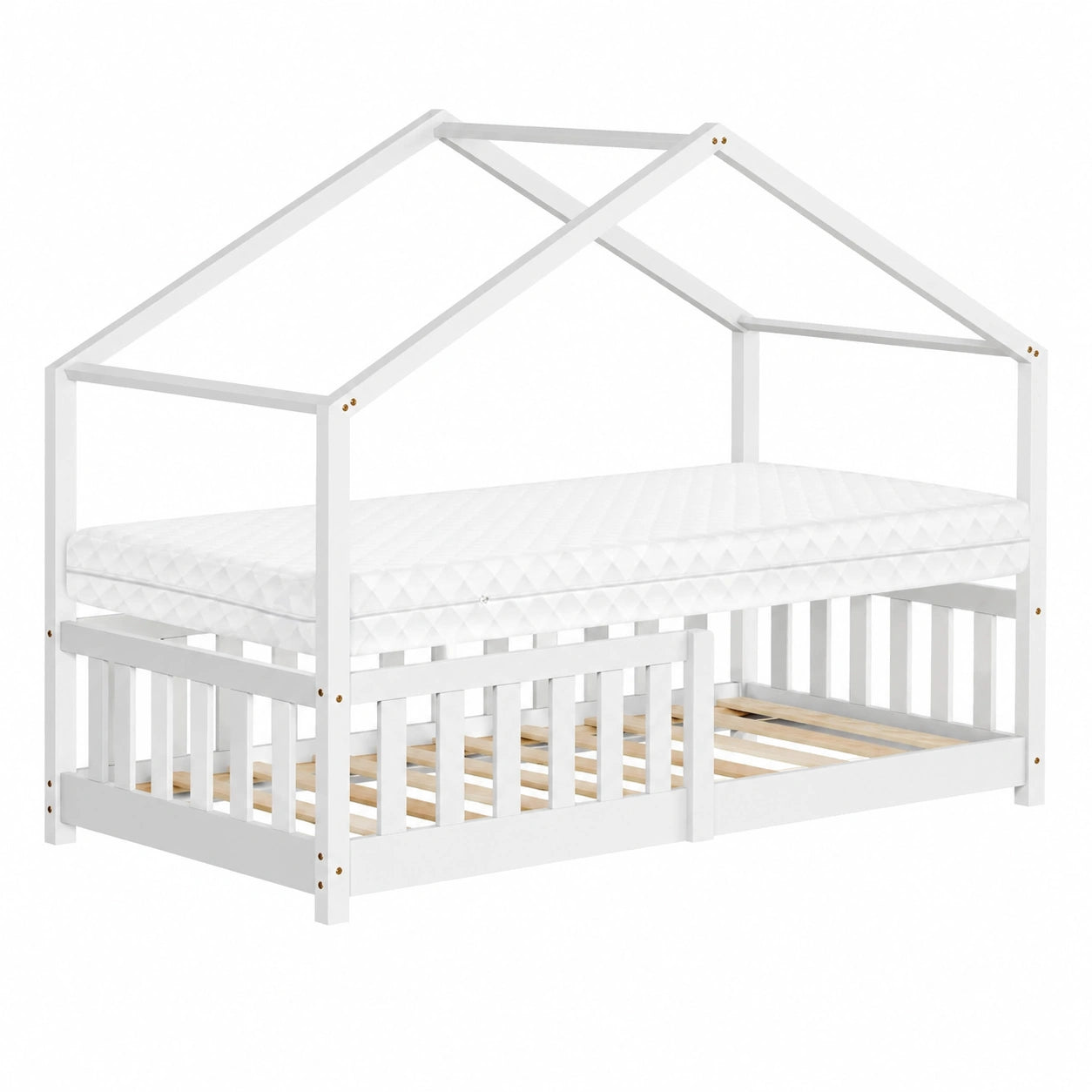 Lit cabane, avec sommier, 80 x 160 cm, coloris blanc, pour la chambre d’enfant