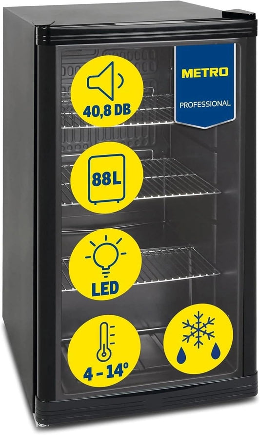 METRO Professional, Réfrigérateur à boissons, GPC1088, 88 L, 43 × 49 × 83 cm, froid statique, Noir