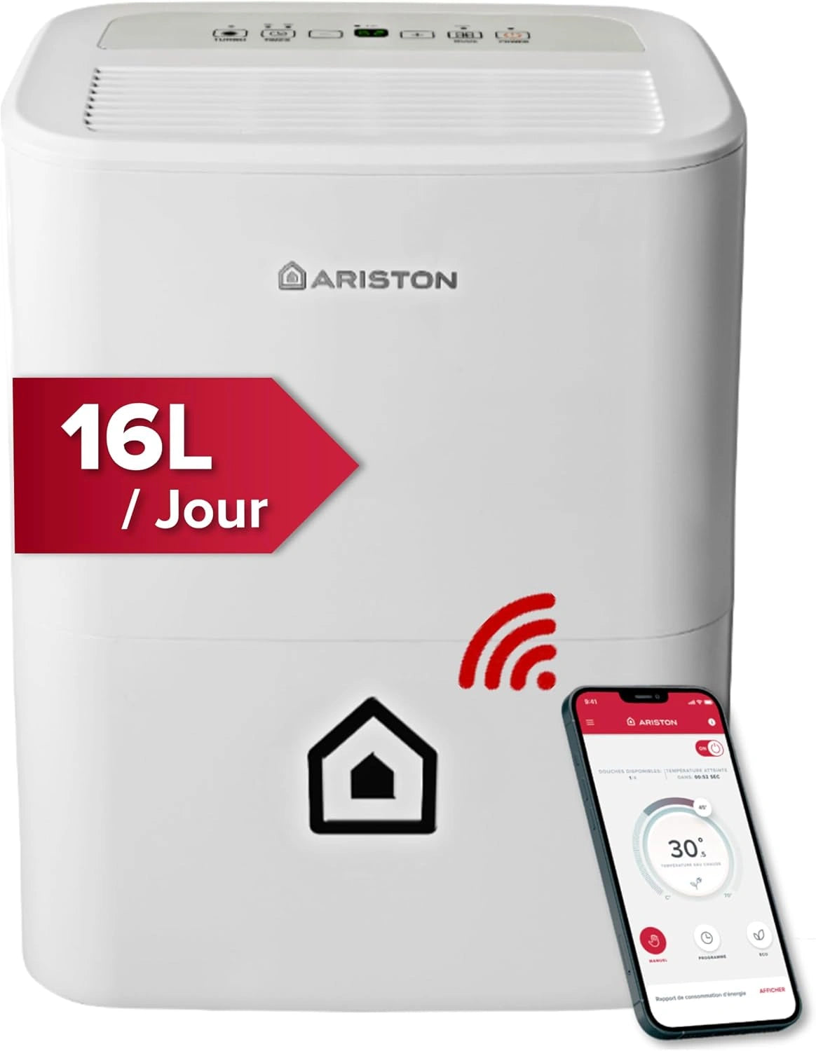 Ariston, Déshumidificateur, 16S, 16L, Wi-Fi, déshumidification, fonctionnement silencieux