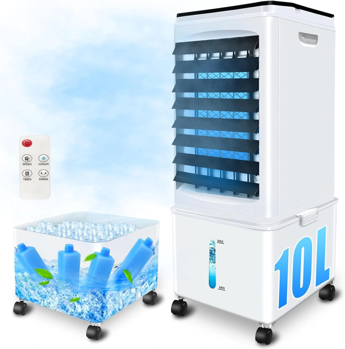 Climatiseur, 10 l, 60 W, avec télécommande, fonctionnement silencieux, format mobile