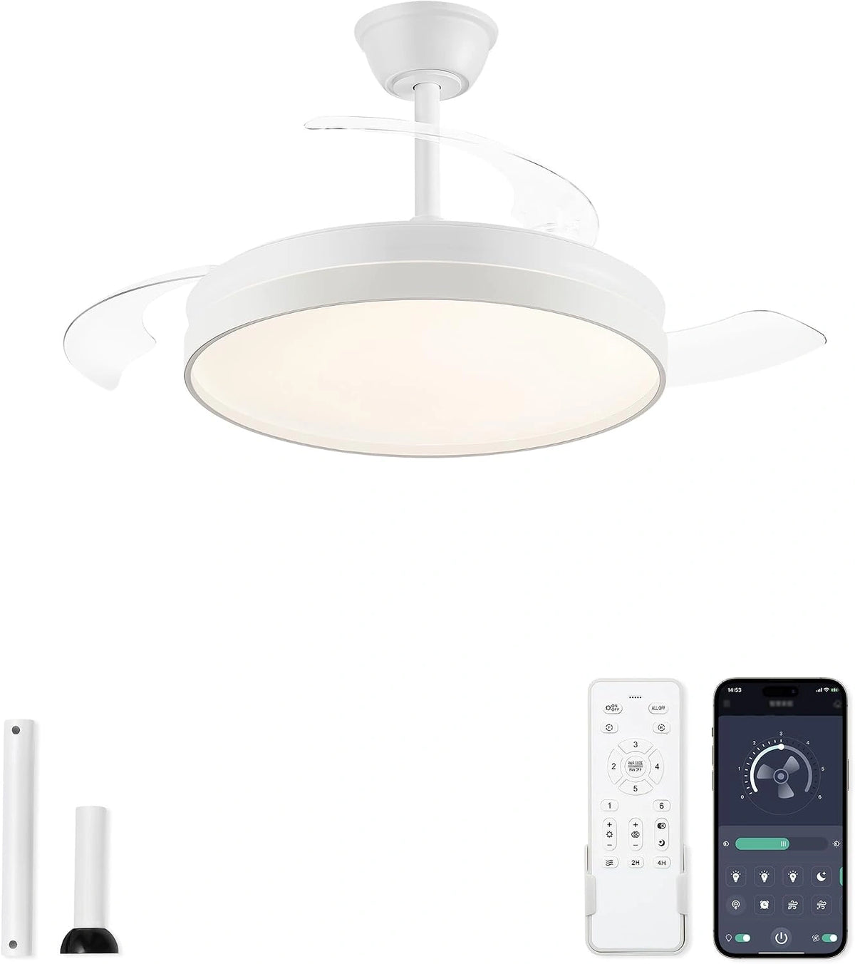 ZMISHIBO, Ventilateur, 6000K, avec télécommande, fonctionnement silencieux, Blanc