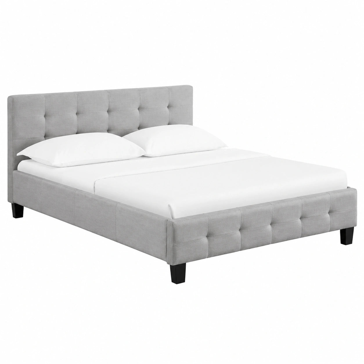 Lit, 2 places, avec sommier, en tissu, coloris gris, 140 x 190 cm, pour la chambre
