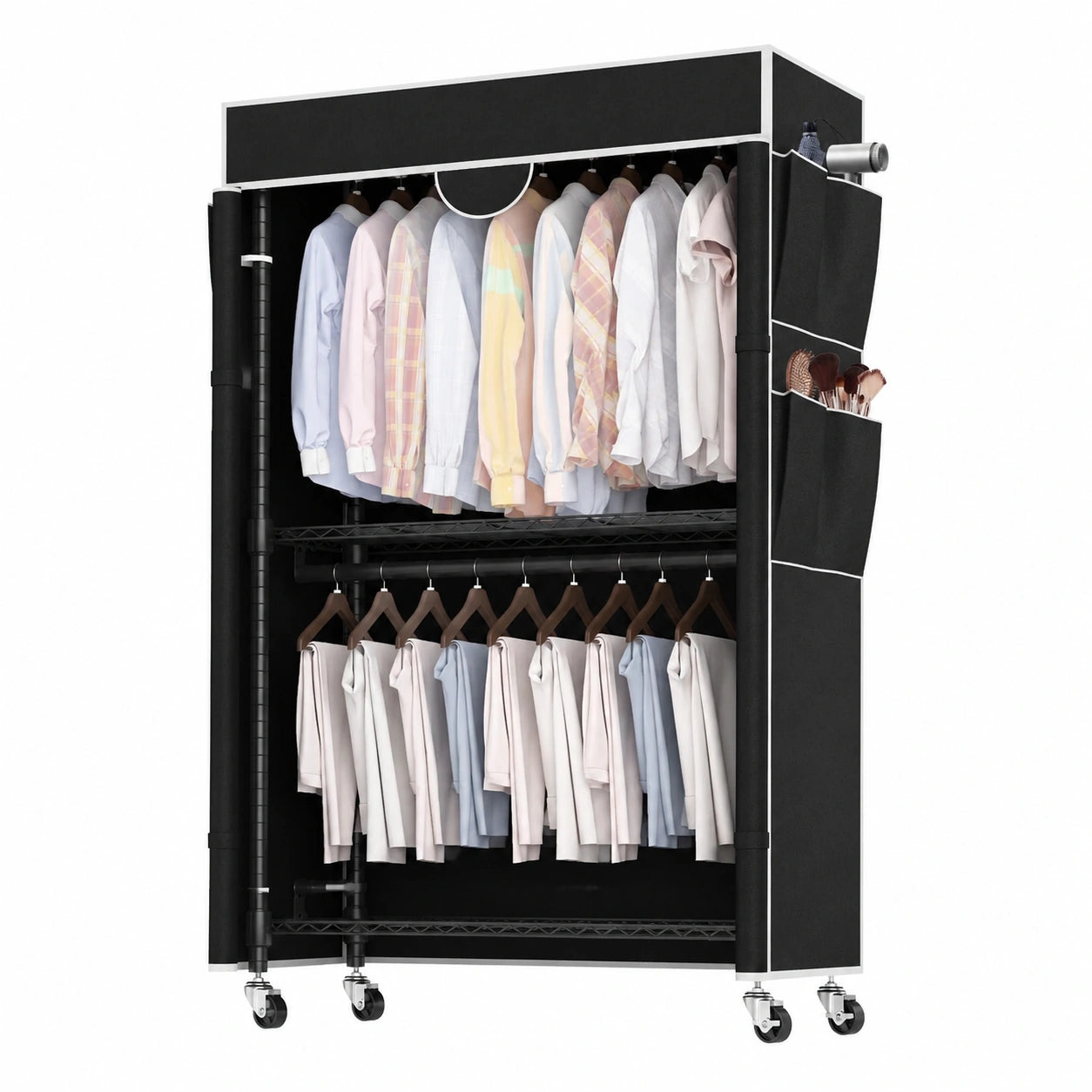 Portant à vêtements, en métal, réglable, sur roulettes, coloris noir, pour la chambre ou l’entrée
