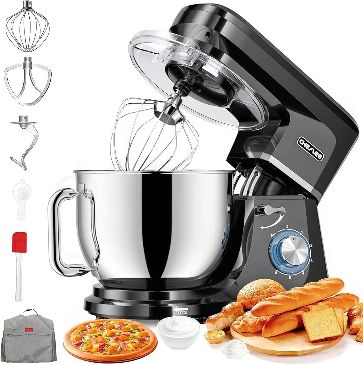 CHeflee, Robot de cuisine, 8 L, 2000W, Argenté