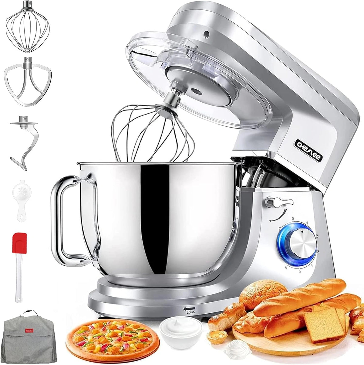 CHeflee, Robot de cuisine, 8 L, 2000W, Argenté