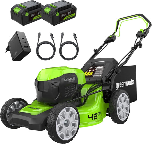 Greenworks, Tondeuse électrique, GD24X2LM46SPK4X, 55L, 48V, 24V, sans fil