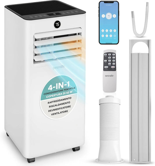 SereneLife, Climatiseur, 7000 BTU, Wi-Fi, fonction chauffage, déshumidification, Blanc