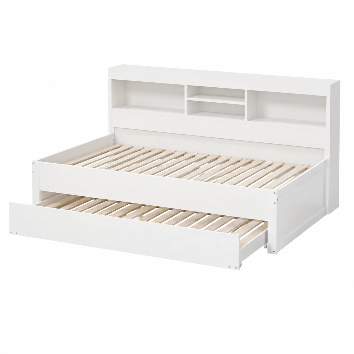 Canapé convertible, avec rangement, avec prise intégrée, coloris blanc, 1 place, 90 x 200 cm, pour le salon ou la chambre d’amis