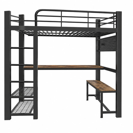 Lit gain de place, en métal, avec rangement, avec éclairage LED, 140 x 200 cm, pour la chambre