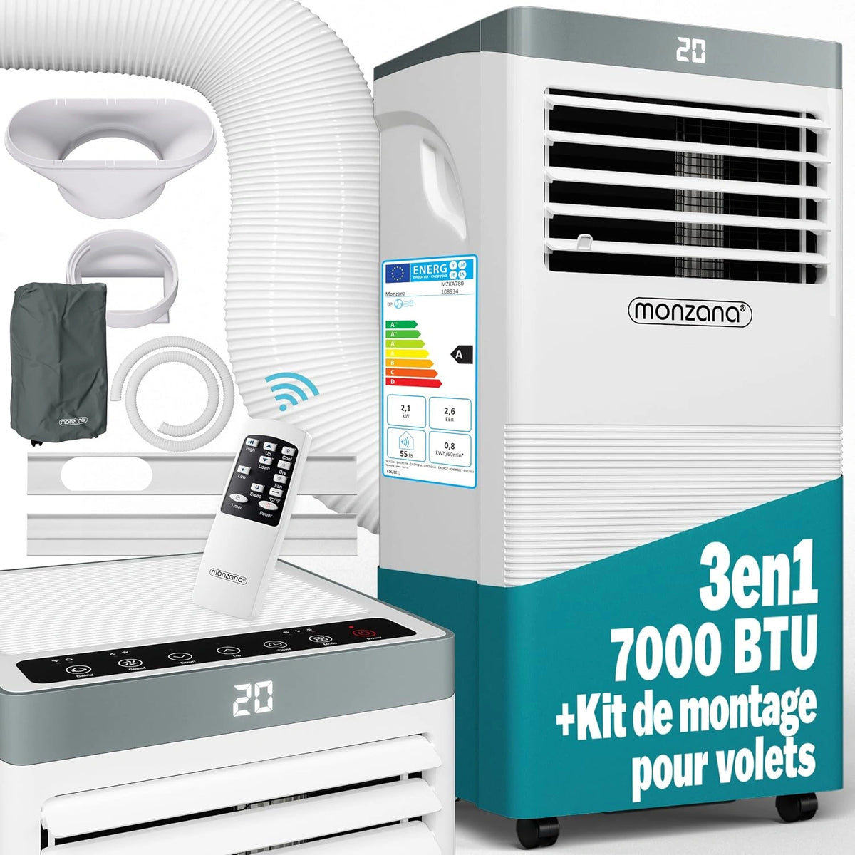 MONZANA, Climatiseur, 7000 BTU, Wi-Fi, connecté, fonctionnement silencieux